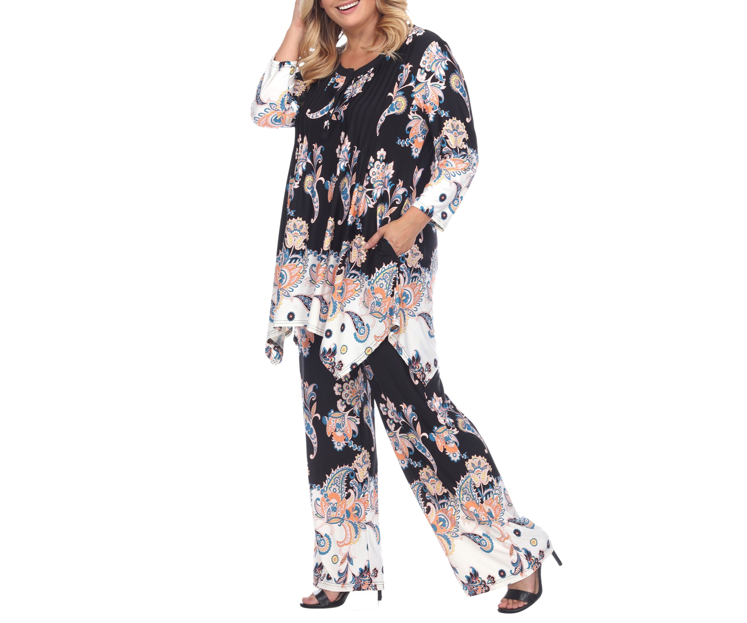 Plus Size Paisley Palazzo Pants and Top Set 