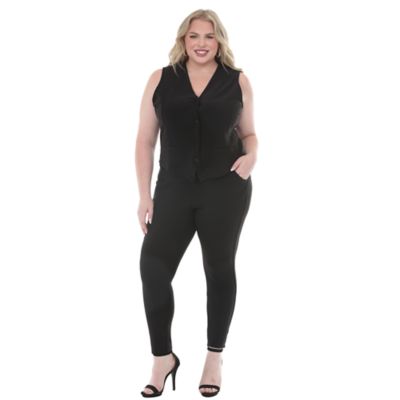 White Mark Women's Plus Size Tailored Vest & Ankle Pants Matching Set, Black, 3XL