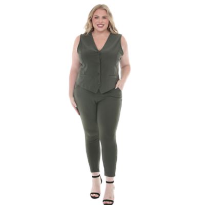 White Mark Women's Plus Size Tailored Vest & Ankle Pants Matching Set, 3XL