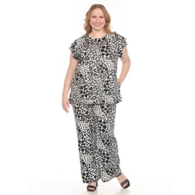 White Mark Women's Plus Size Bold Leopard Print 2-Piece Ruffle Sleeve Set
