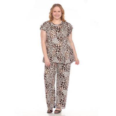 White Mark Women's Plus Size Bold Leopard Print 2-Piece Ruffle Sleeve Set