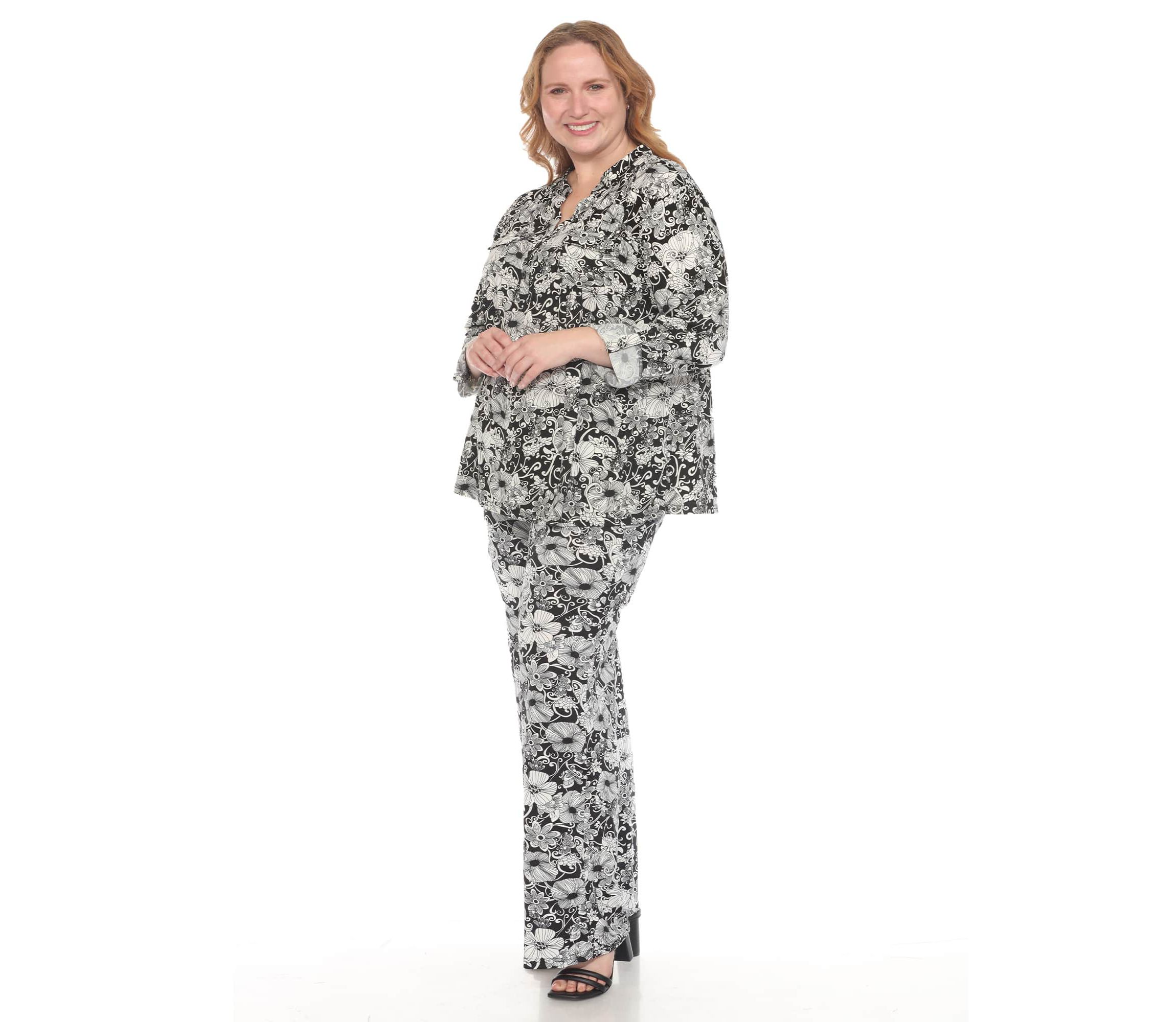 Plus Size 2-Piece Floral Print Tunic and Pant Set