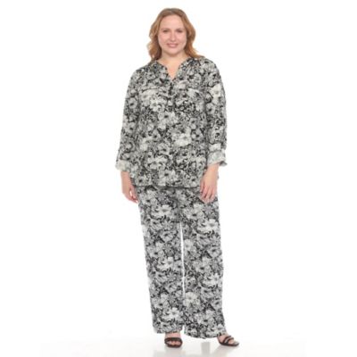 White Mark Women's Plus Size 2-Piece Floral Print Tunic and Pant Set