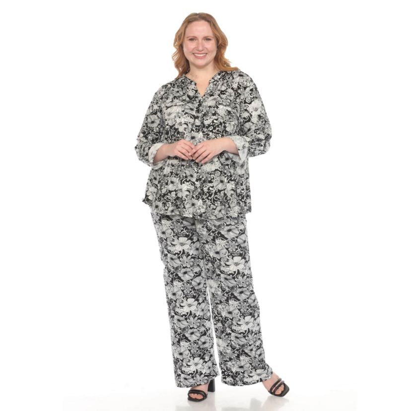 Plus Size 2-Piece Floral Print Tunic and Pant Set