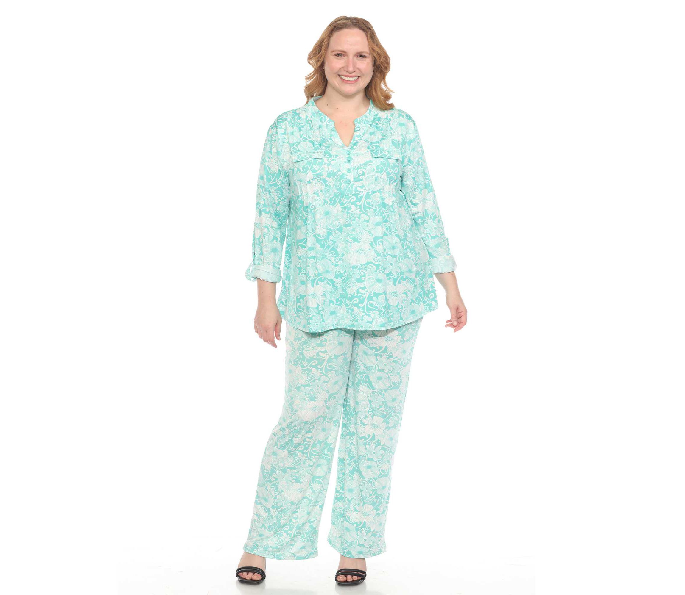 Plus Size 2-Piece Floral Print Tunic and Pant Set