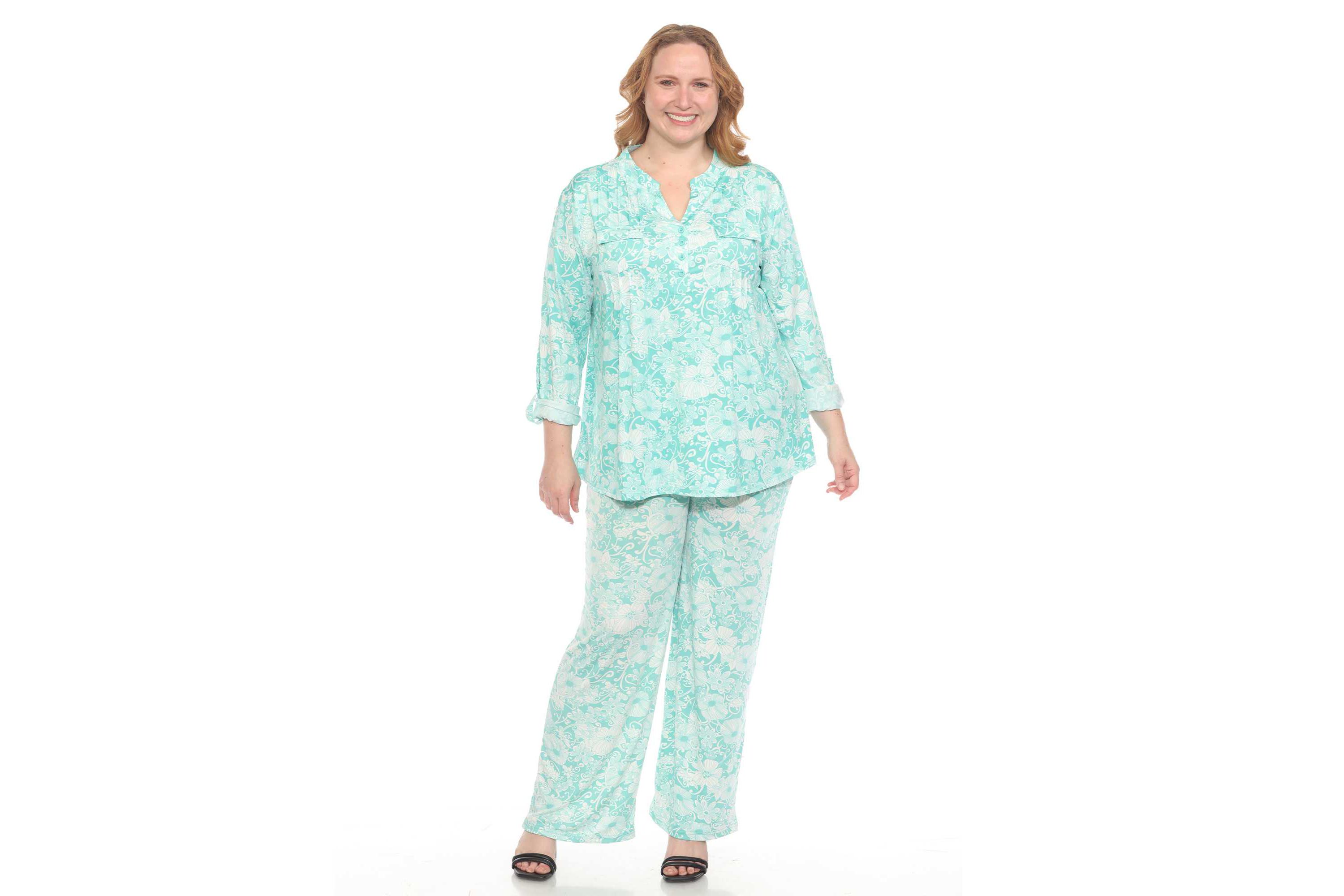 Plus Size 2-Piece Floral Print Tunic and Pant Set
