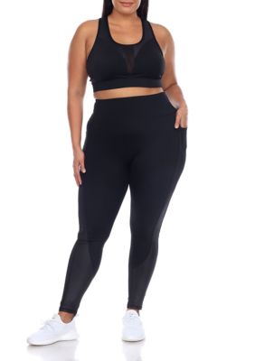 White Mark Women's Plus Size Racer Back Sports Bra & Mesh Leggings Set