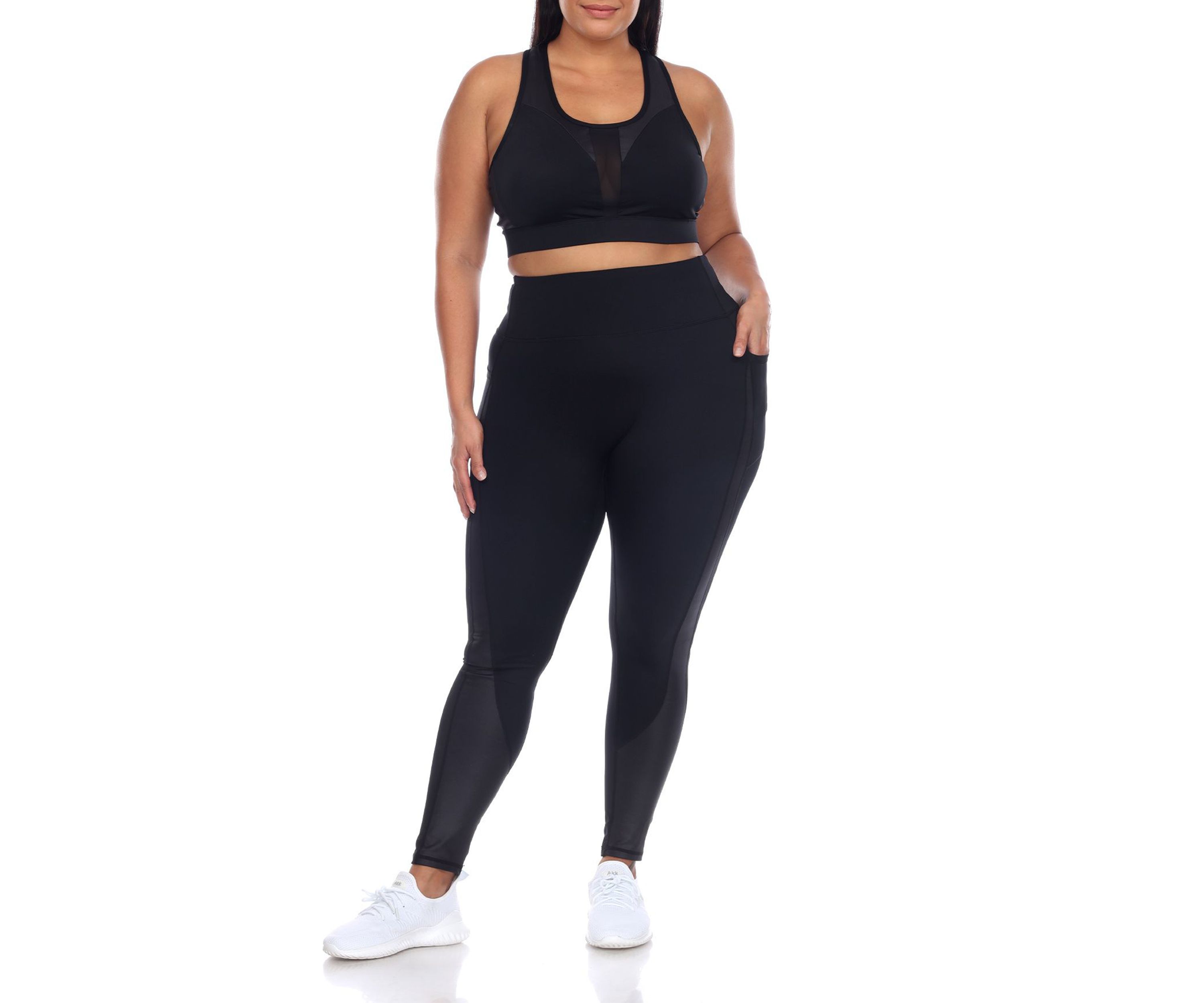 Plus Size Racer Back Sports Bra & Mesh Leggings Set