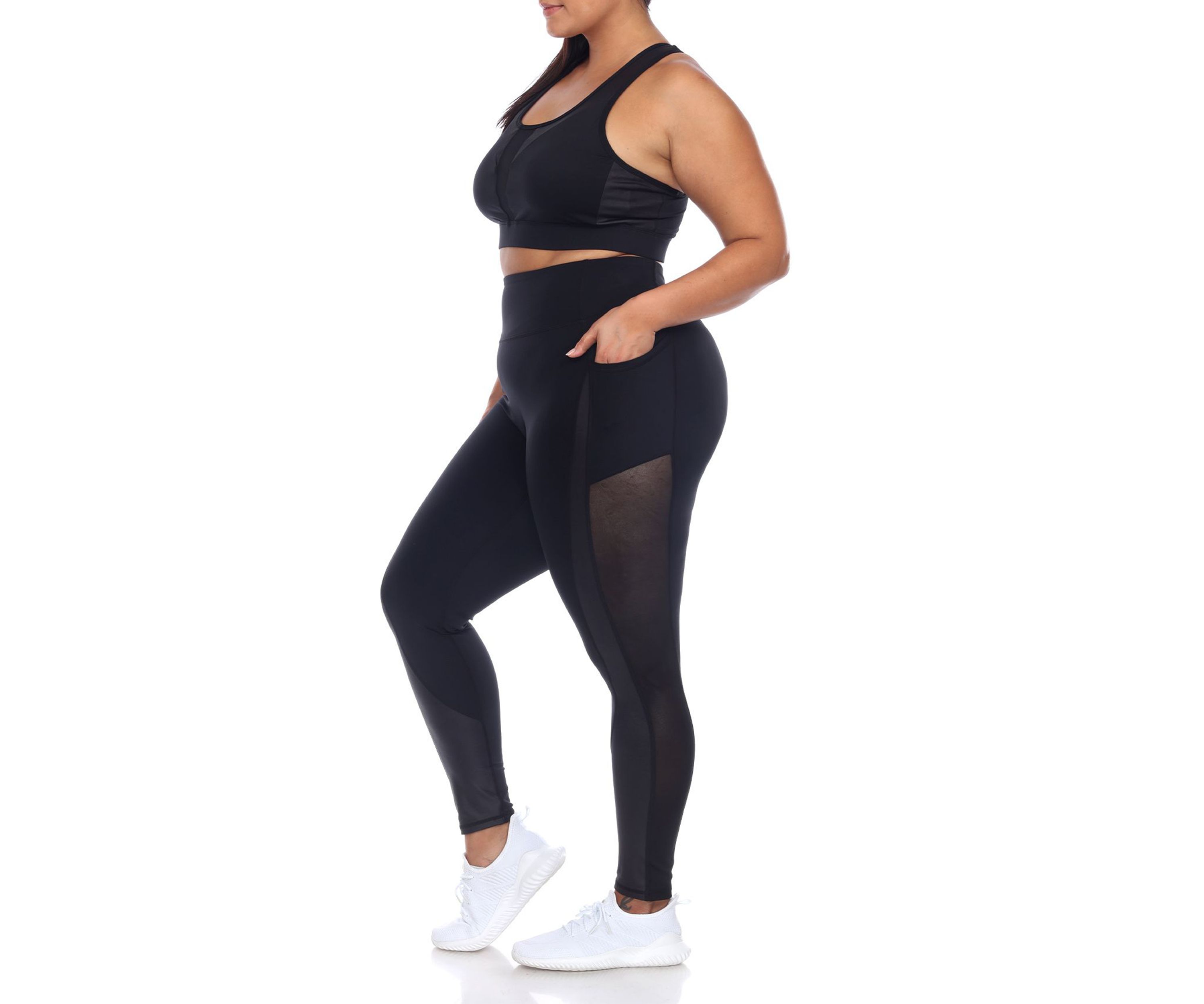 Plus Size Racer Back Sports Bra & Mesh Leggings Set