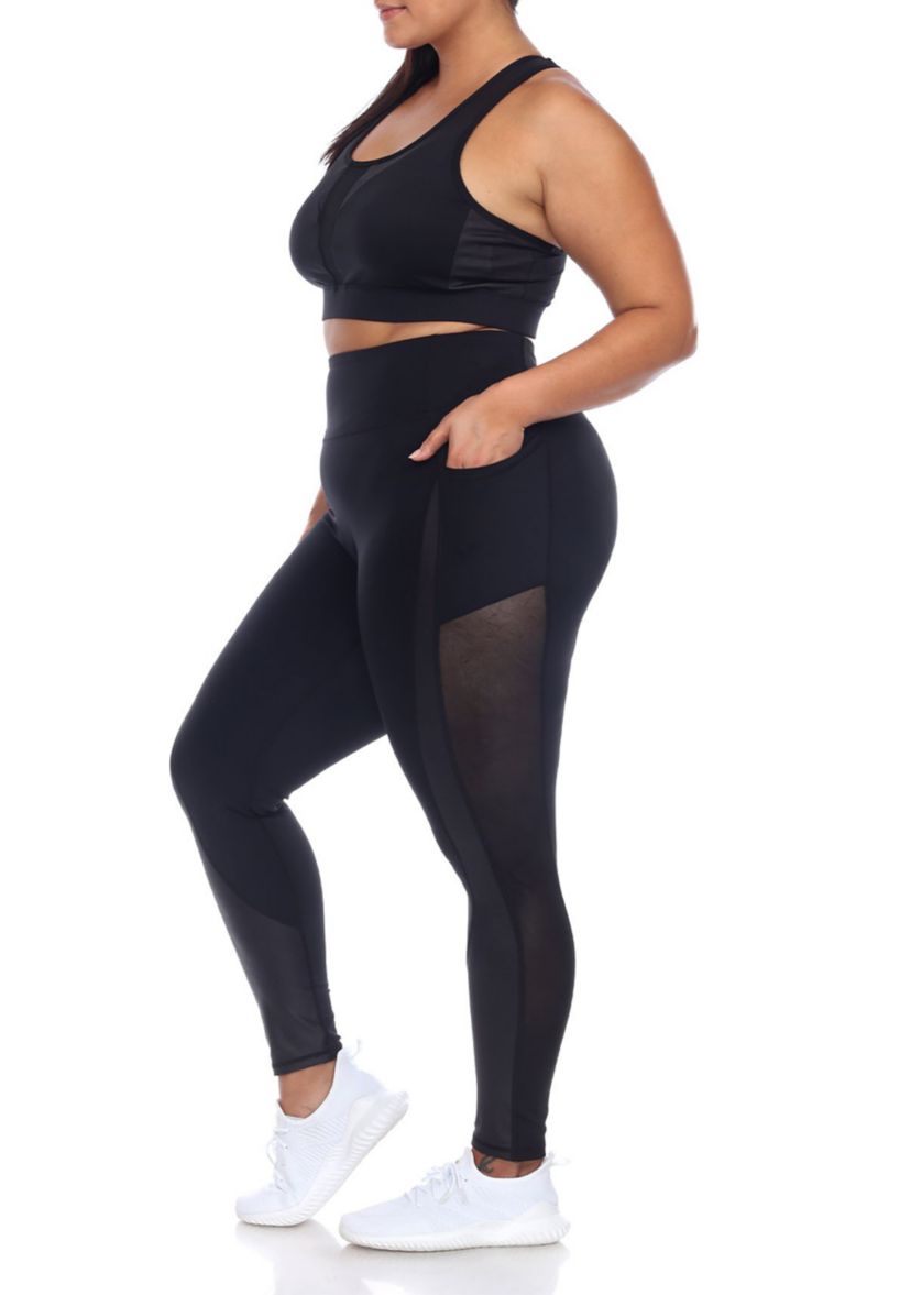 Plus Size Racer Back Sports Bra & Mesh Leggings Set