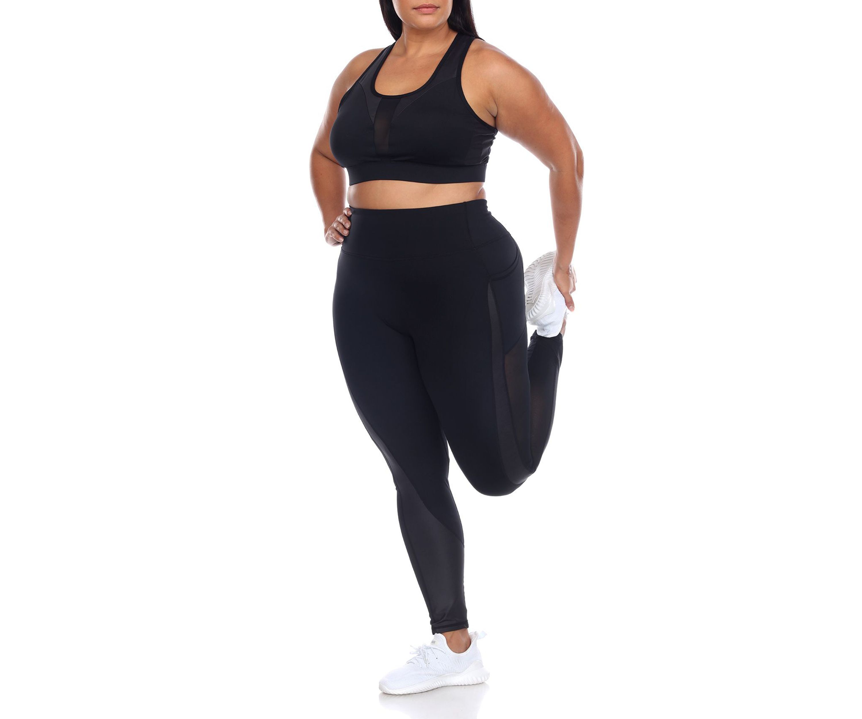 Plus Size Racer Back Sports Bra & Mesh Leggings Set