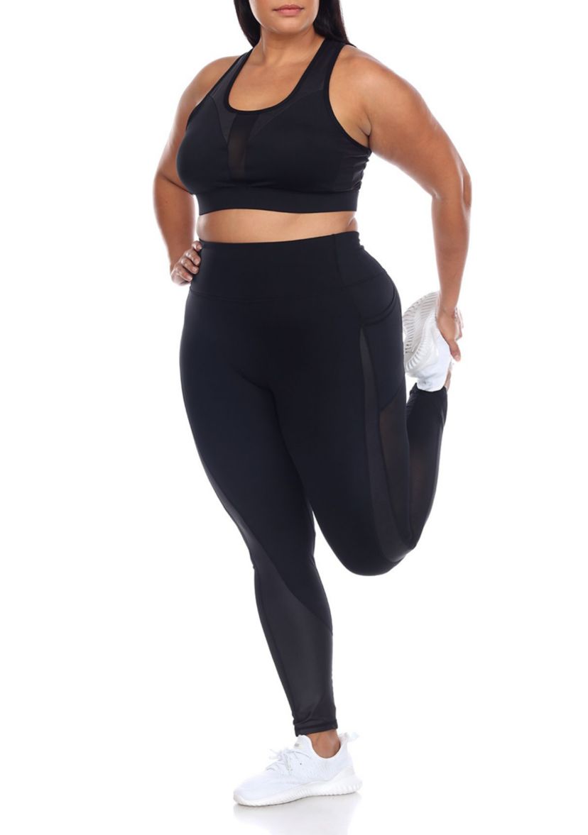 Plus Size Racer Back Sports Bra & Mesh Leggings Set