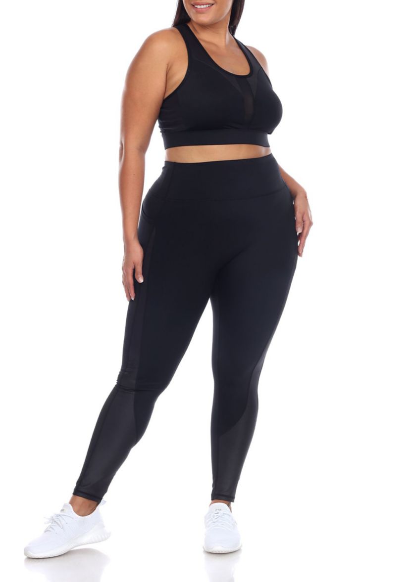 Plus Size Racer Back Sports Bra & Mesh Leggings Set