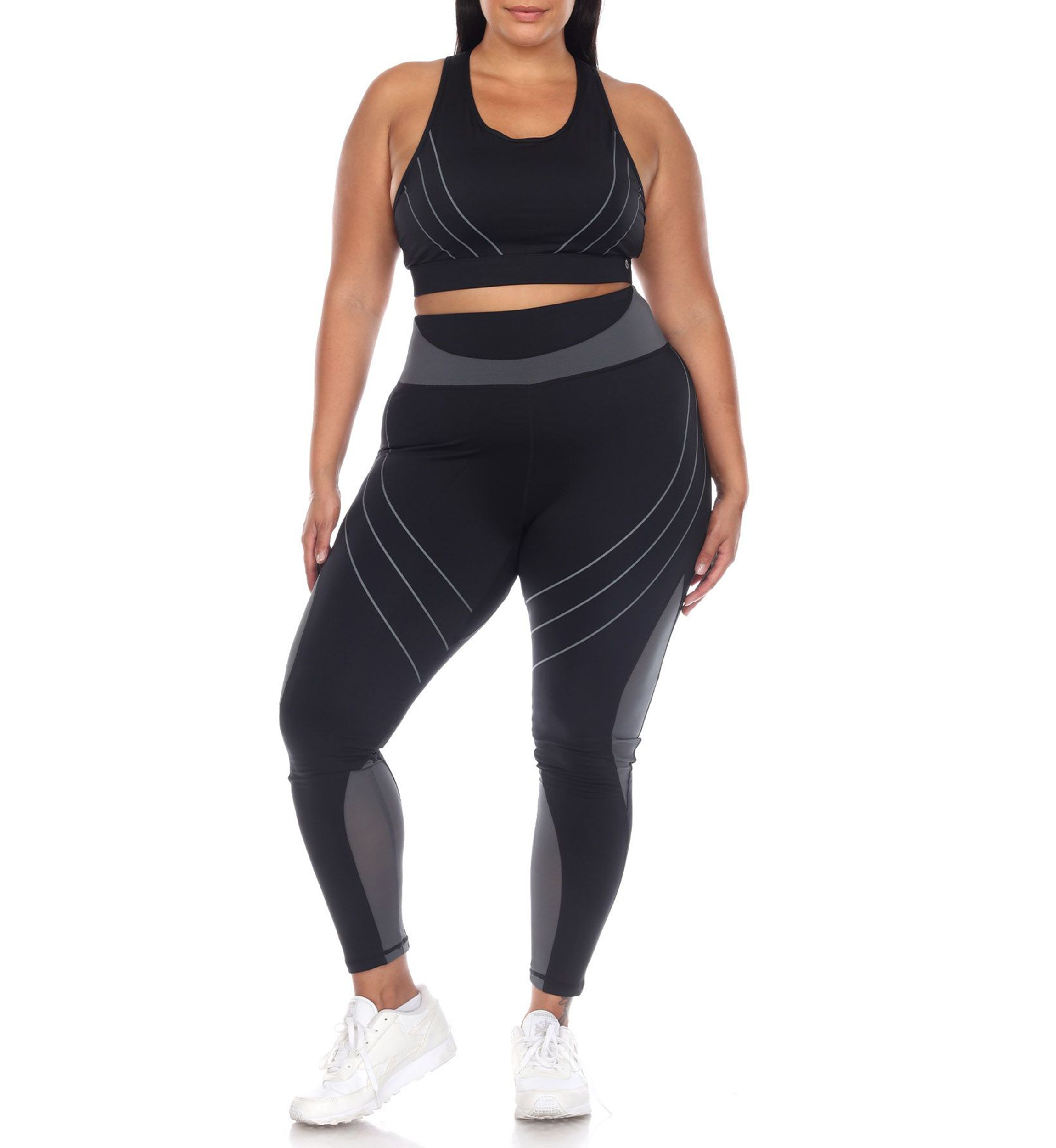 Plus Size Cut Out Back Mesh Sports Bra & Leggings Set