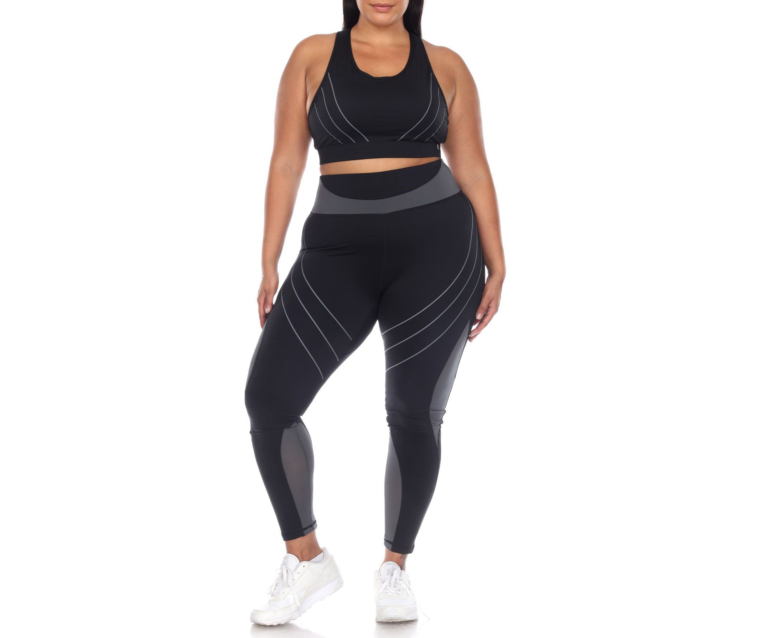 Plus Size Cut Out Back Mesh Sports Bra & Leggings Set