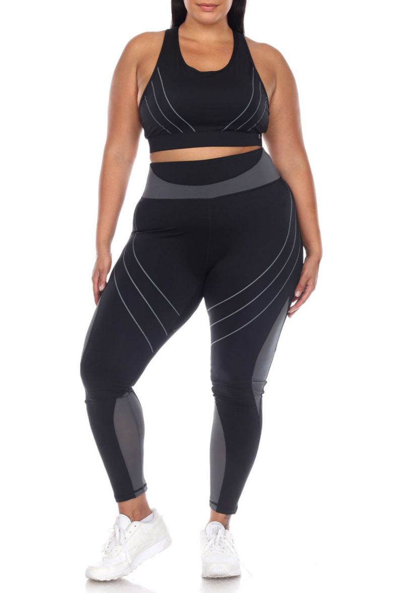 Plus Size Cut Out Back Mesh Sports Bra & Leggings Set