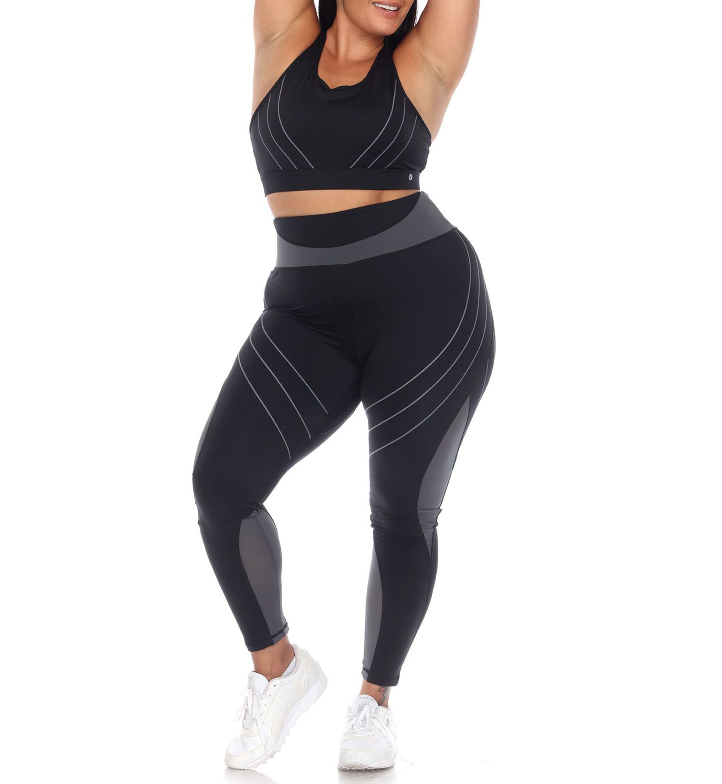 Plus Size Cut Out Back Mesh Sports Bra & Leggings Set