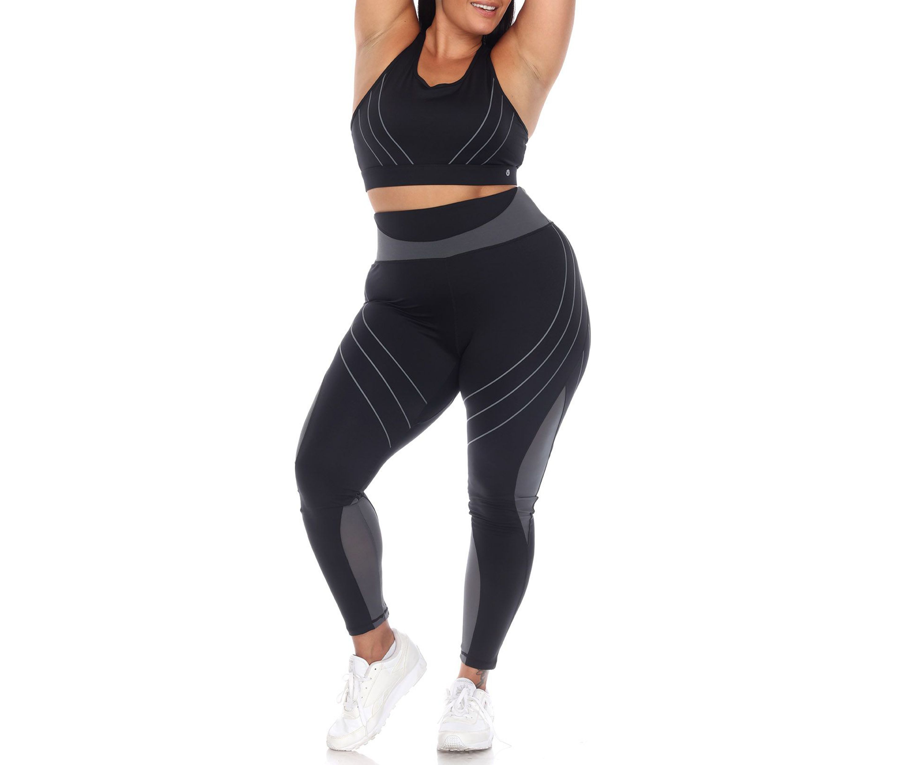 Plus Size Cut Out Back Mesh Sports Bra & Leggings Set