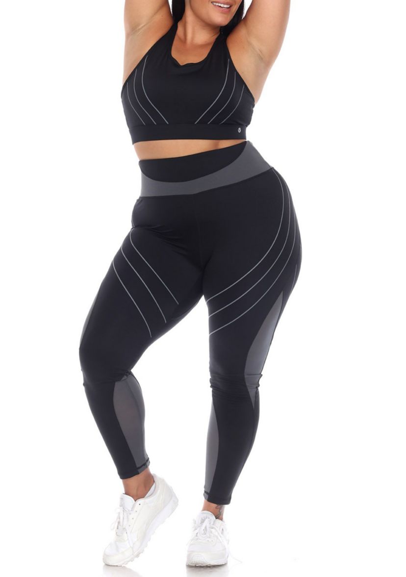 Plus Size Cut Out Back Mesh Sports Bra & Leggings Set