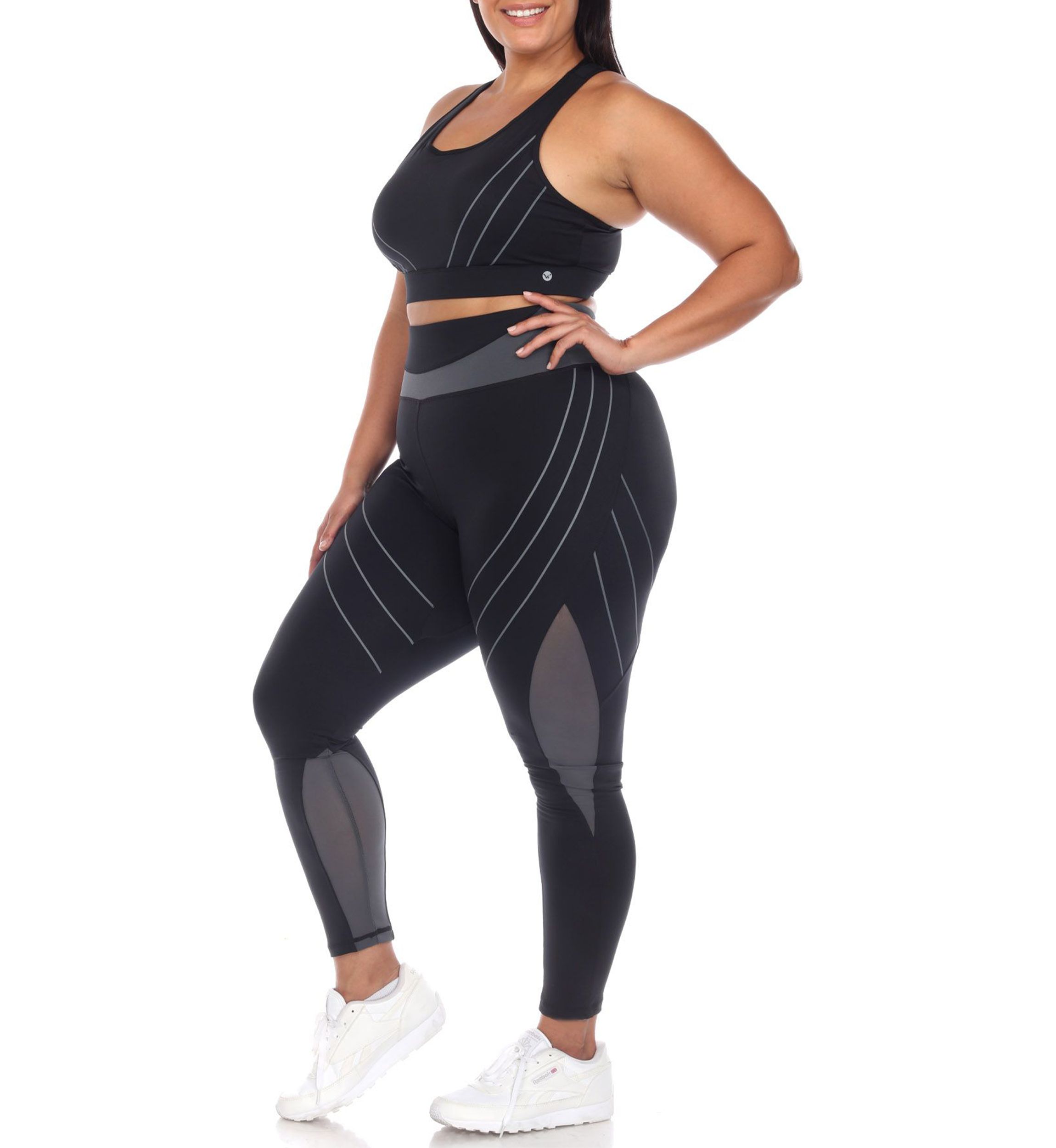 Plus Size Cut Out Back Mesh Sports Bra & Leggings Set