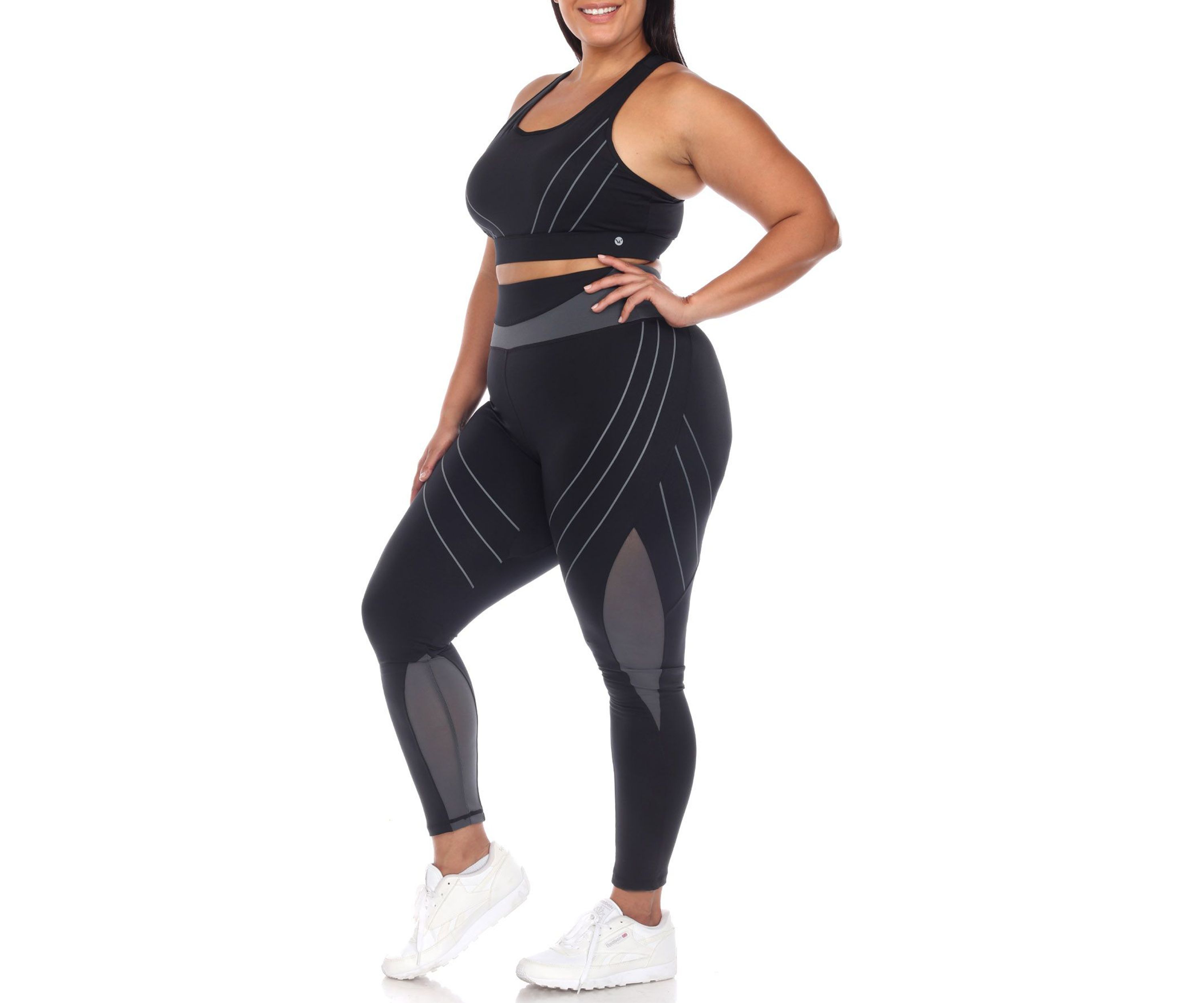 Plus Size Cut Out Back Mesh Sports Bra & Leggings Set