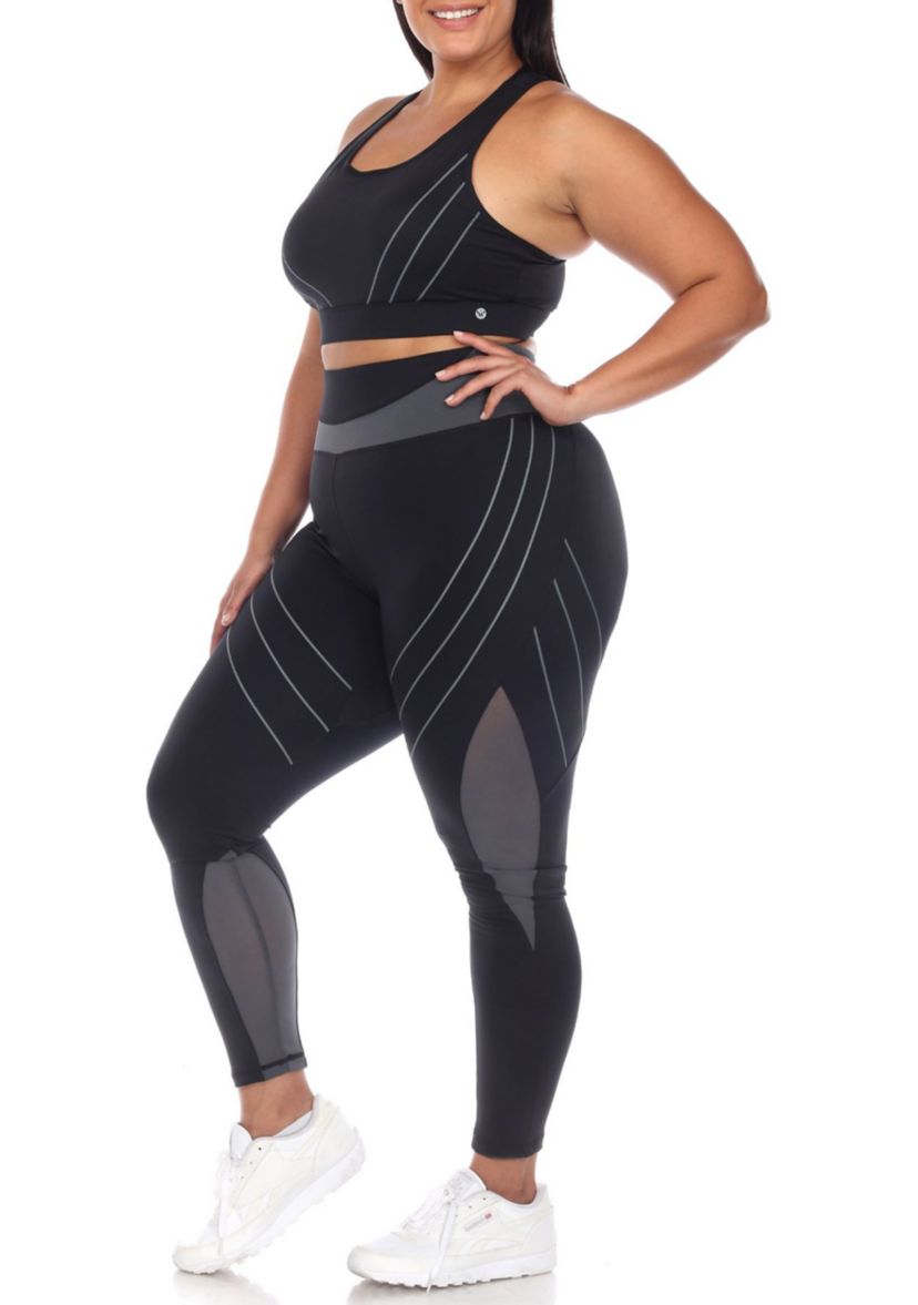 Plus Size Cut Out Back Mesh Sports Bra & Leggings Set