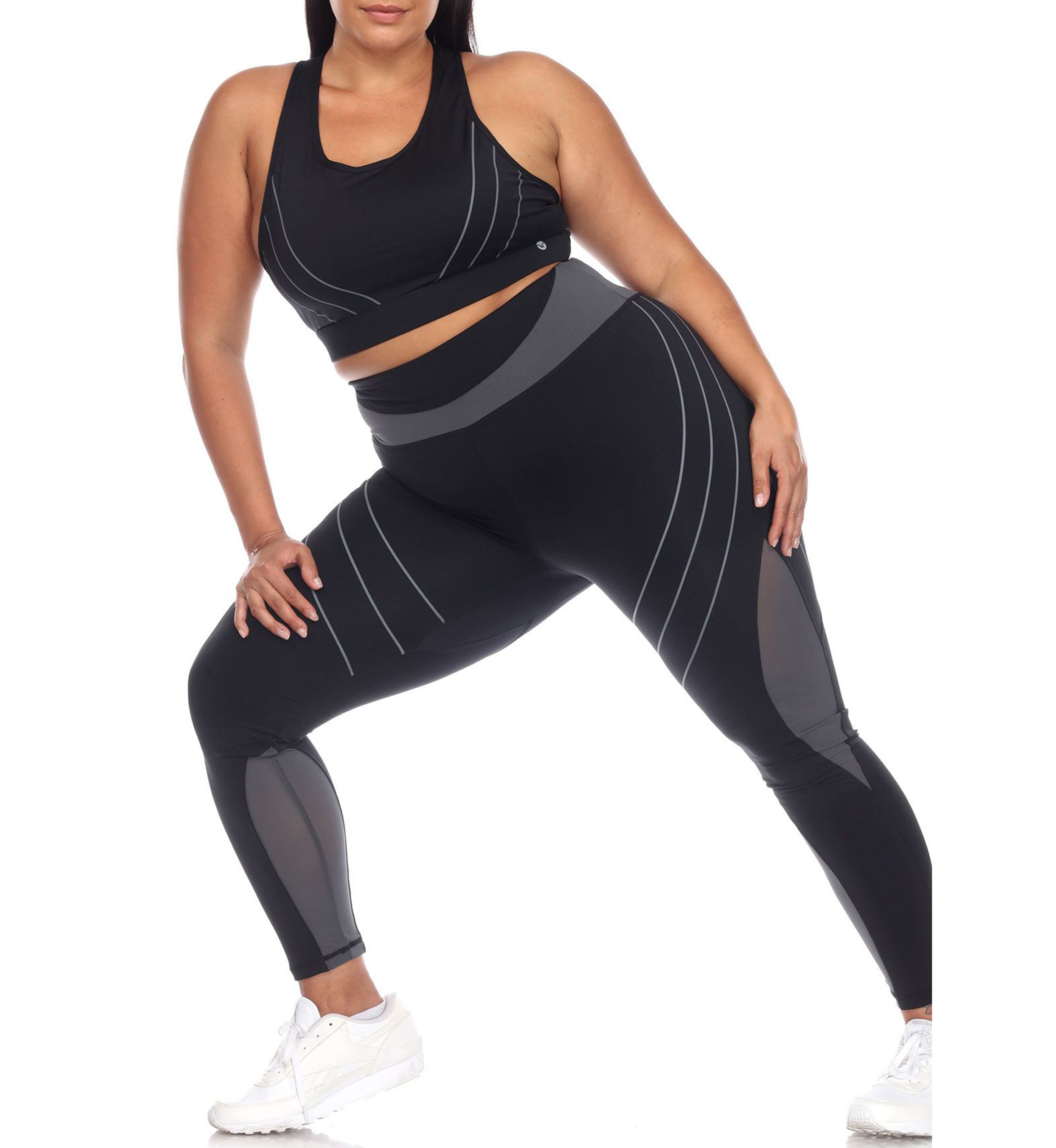 Plus Size Cut Out Back Mesh Sports Bra & Leggings Set
