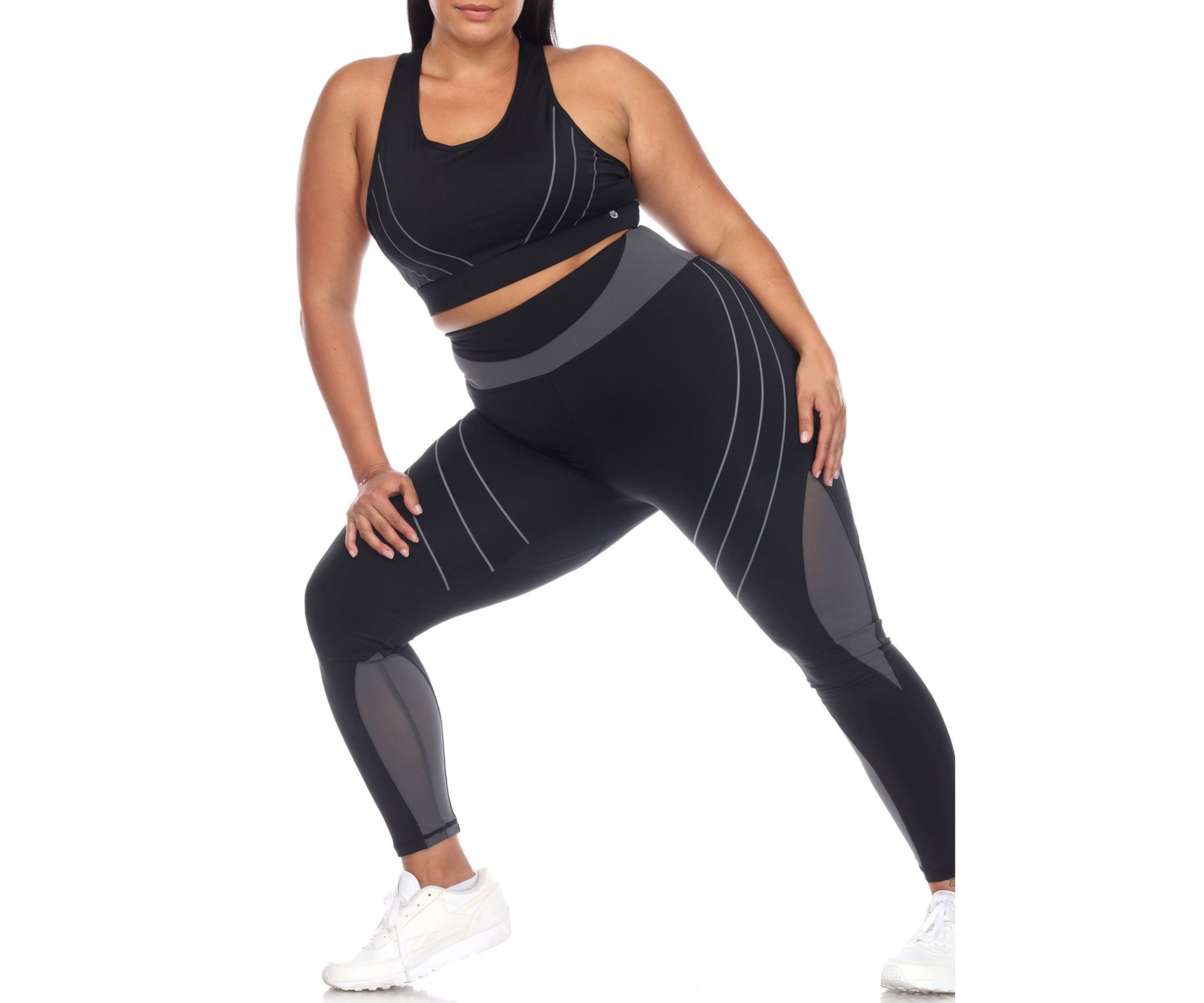 Plus Size Cut Out Back Mesh Sports Bra & Leggings Set