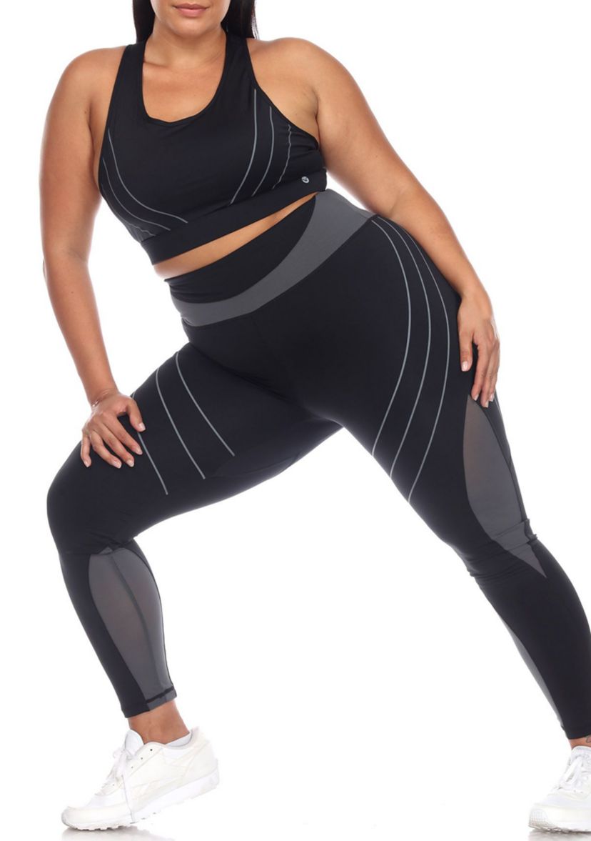 Plus Size Cut Out Back Mesh Sports Bra & Leggings Set