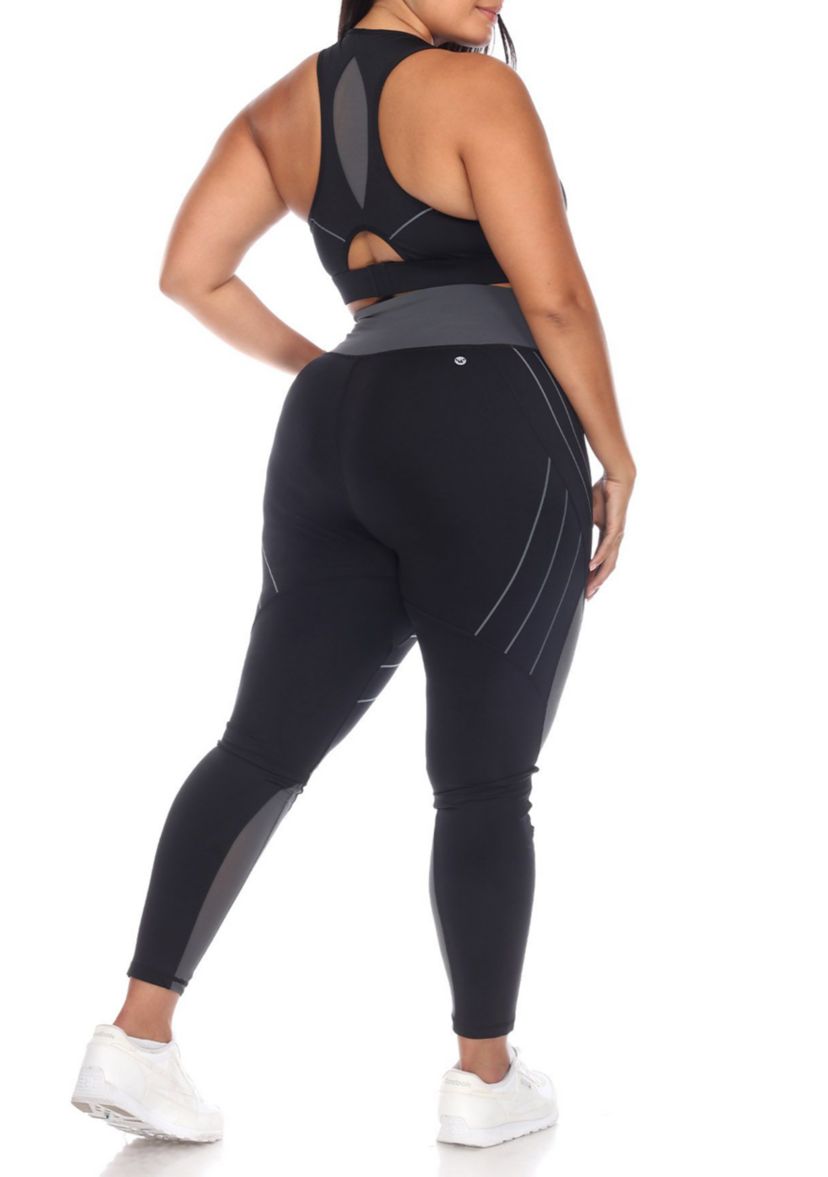 Plus Size Cut Out Back Mesh Sports Bra & Leggings Set