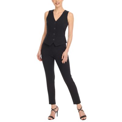 White Mark Women's Tailored Vest & Ankle Pants Matching Set, Black, XL