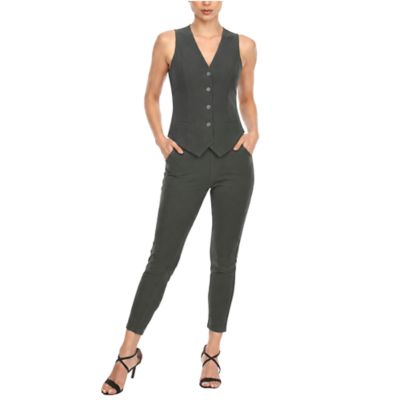 White Mark Women's Tailored Vest & Ankle Pants Matching Set, XL
