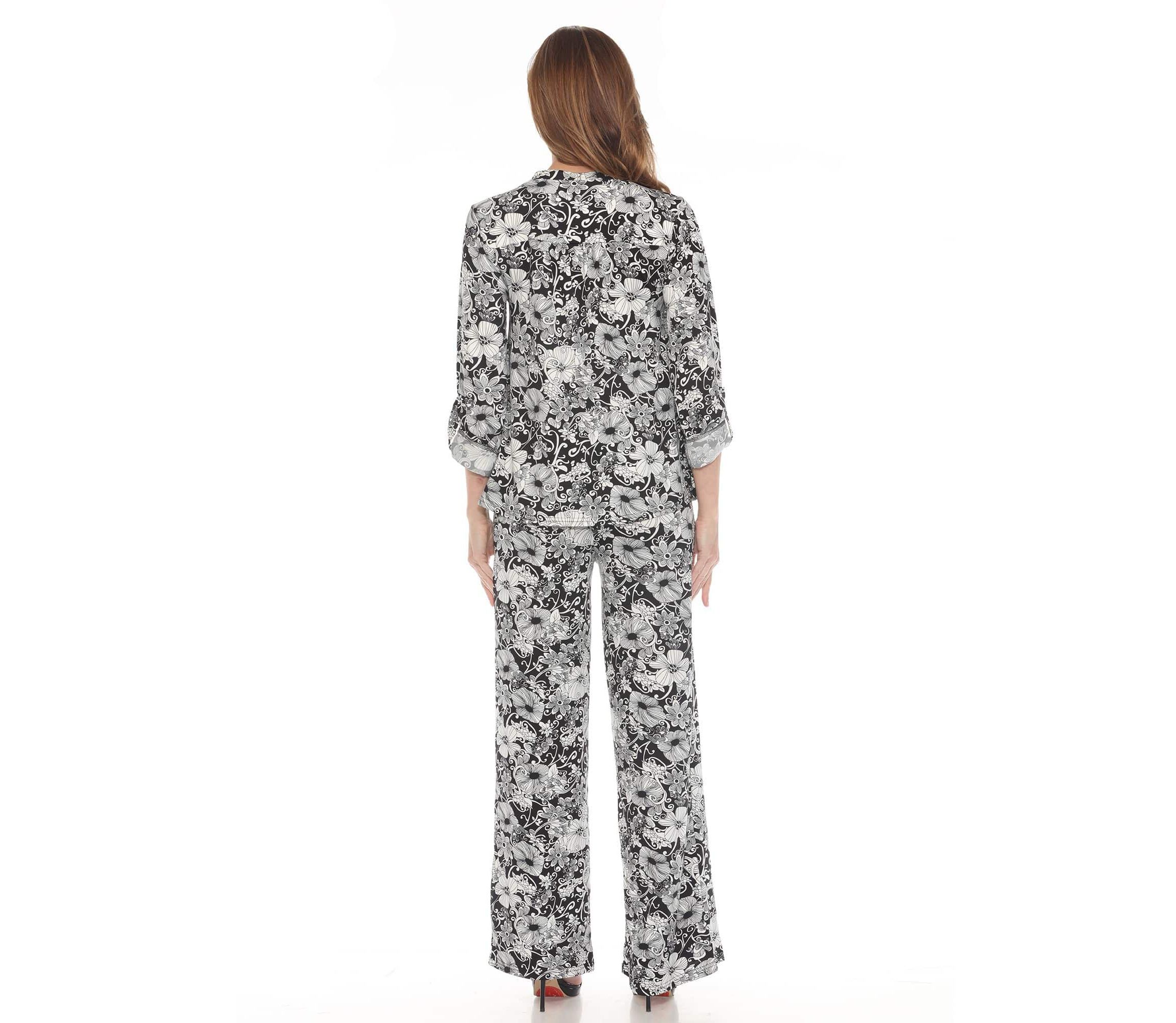 Womens 2-Piece Floral Print Tunic and Pant Set