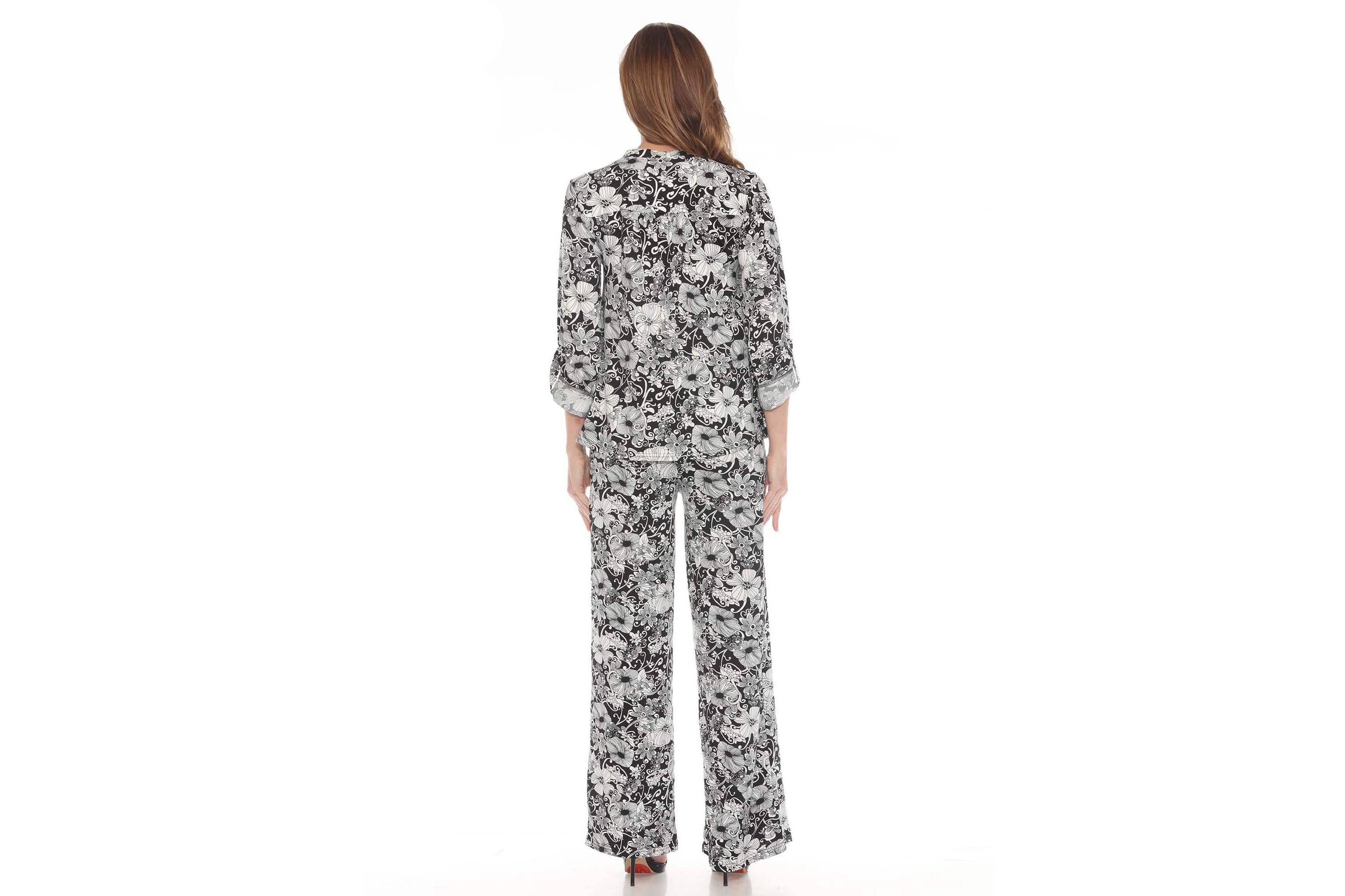 Womens 2-Piece Floral Print Tunic and Pant Set