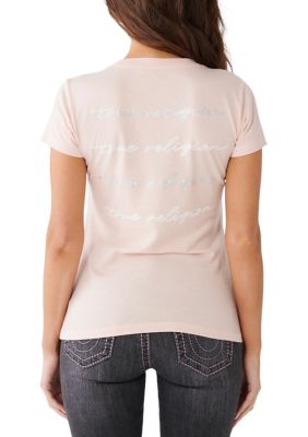 Women's Short Sleeve Crystal Script V-Neck T-Shirt