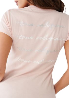 Women's Short Sleeve Crystal Script V-Neck T-Shirt