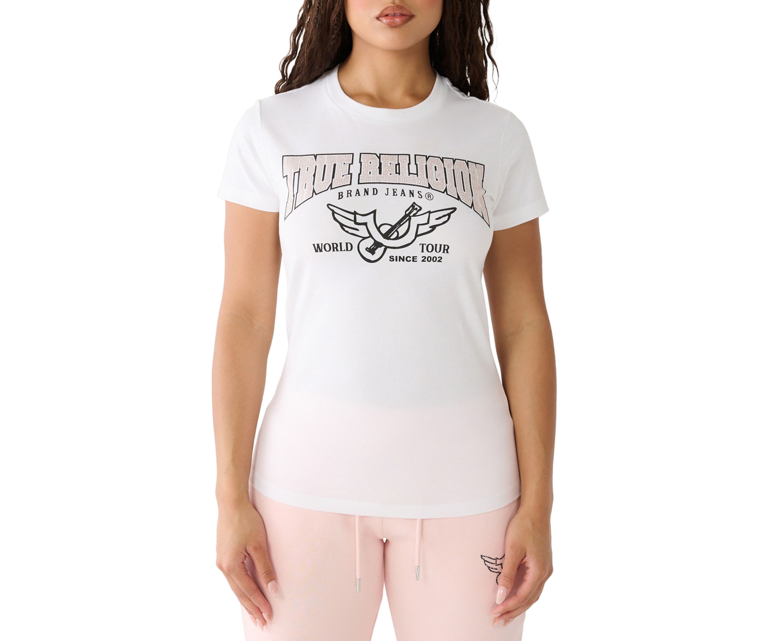 Womens Short Sleeve Retro Crystal Logo Crew T-Shirt