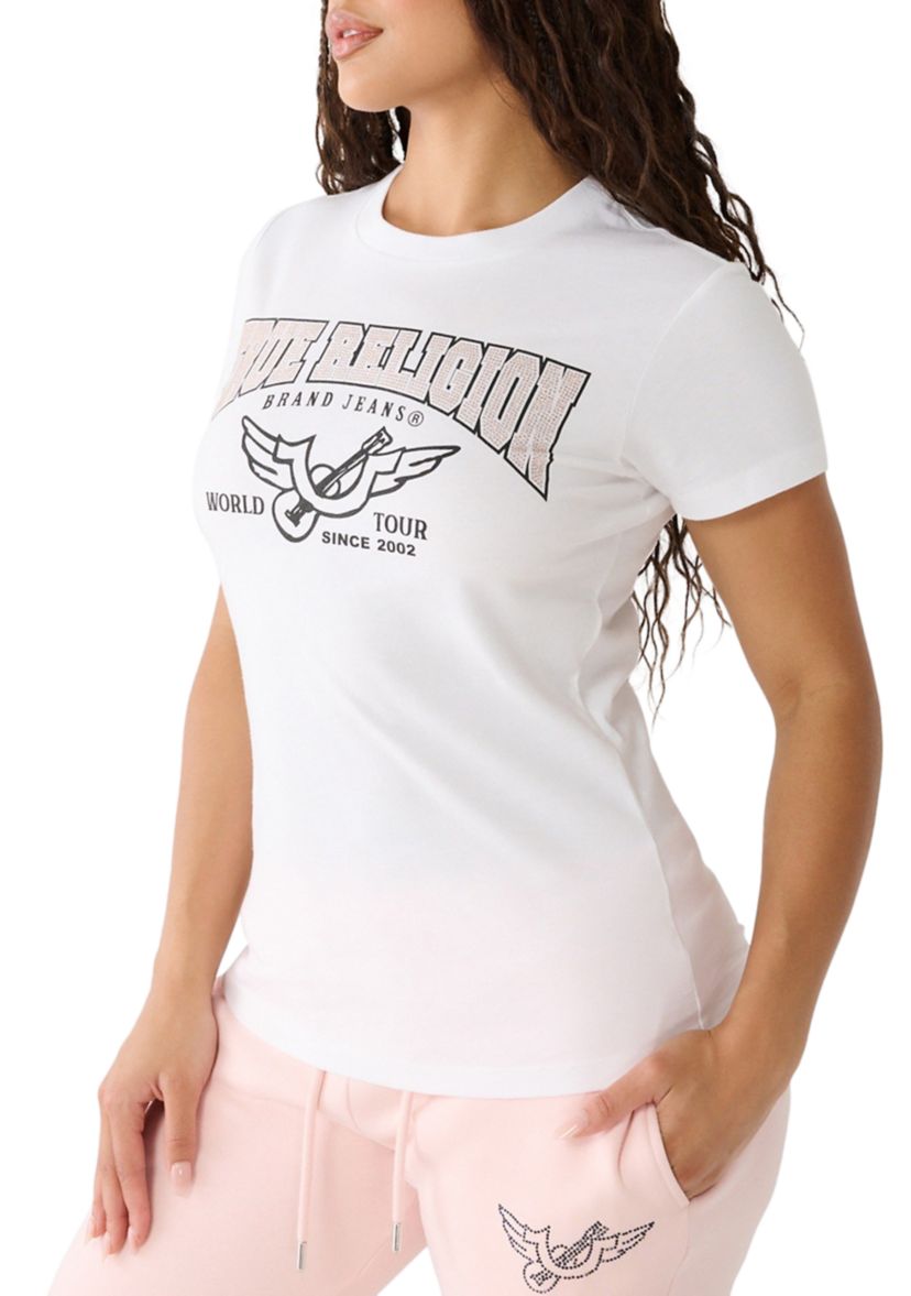 Womens Short Sleeve Retro Crystal Logo Crew T-Shirt
