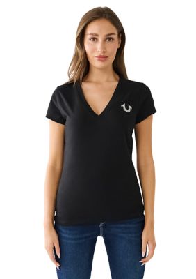 Women's Crystal Arched Logo V-Neck T-Shirt