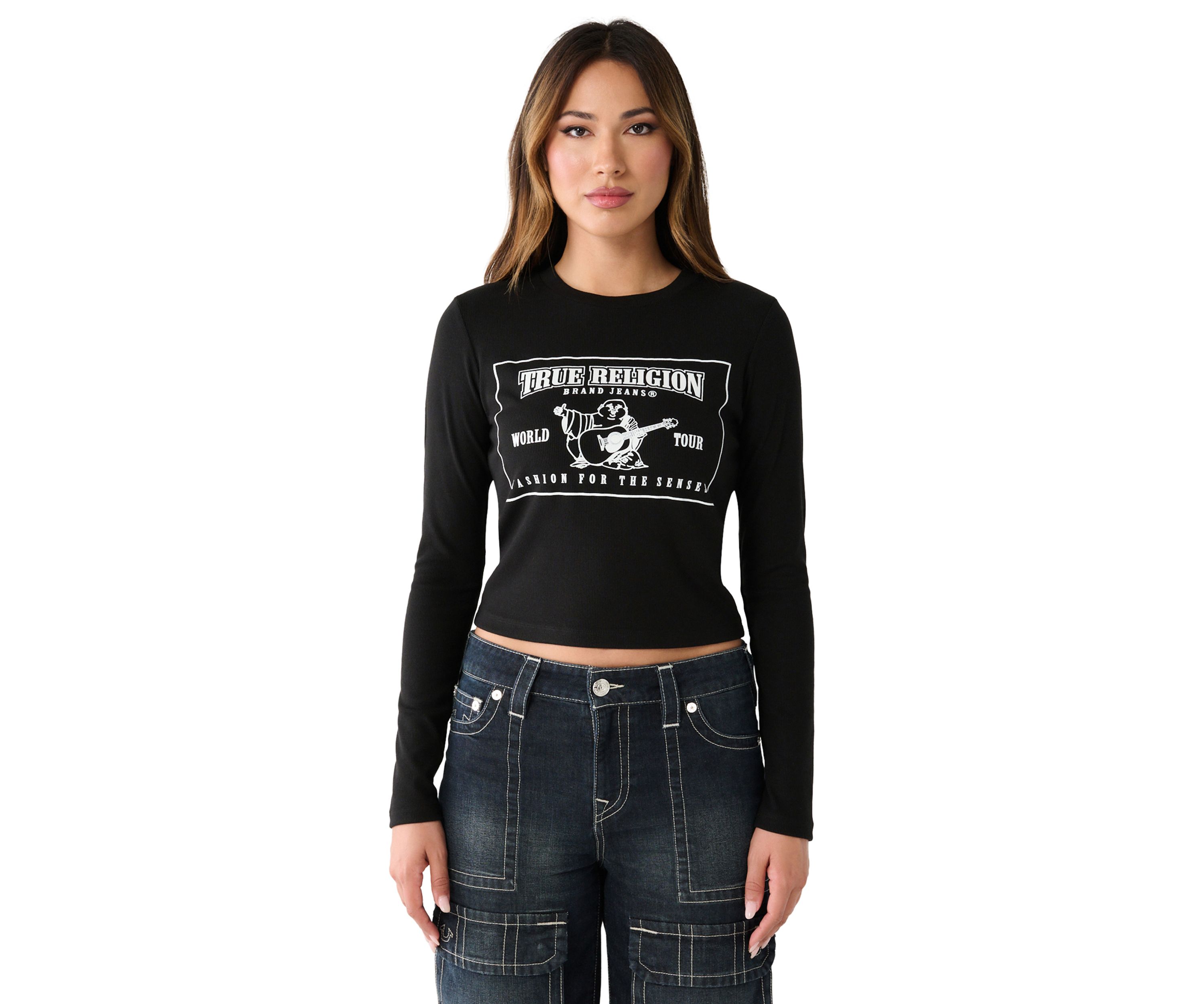 Womens Ribbed Long Sleeve Baby Graphic T-Shirt