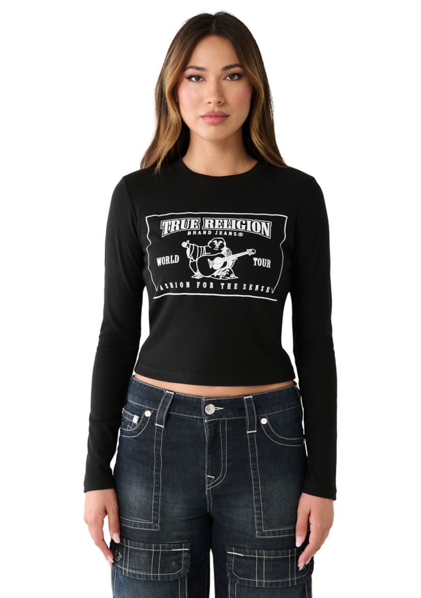 Womens Ribbed Long Sleeve Baby Graphic T-Shirt