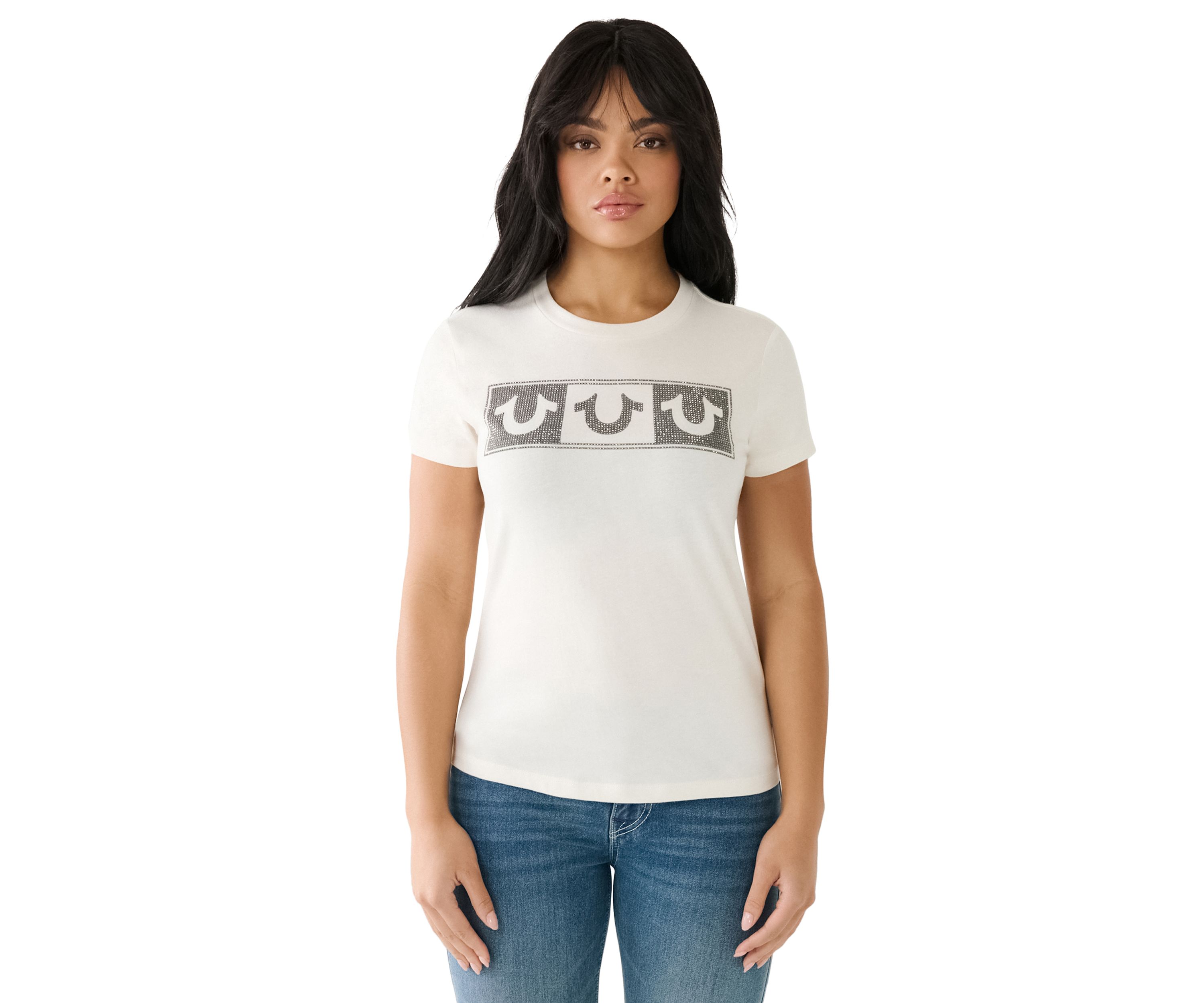 Womens Crystal Box Graphic Slim Crew Neck T-Shirt