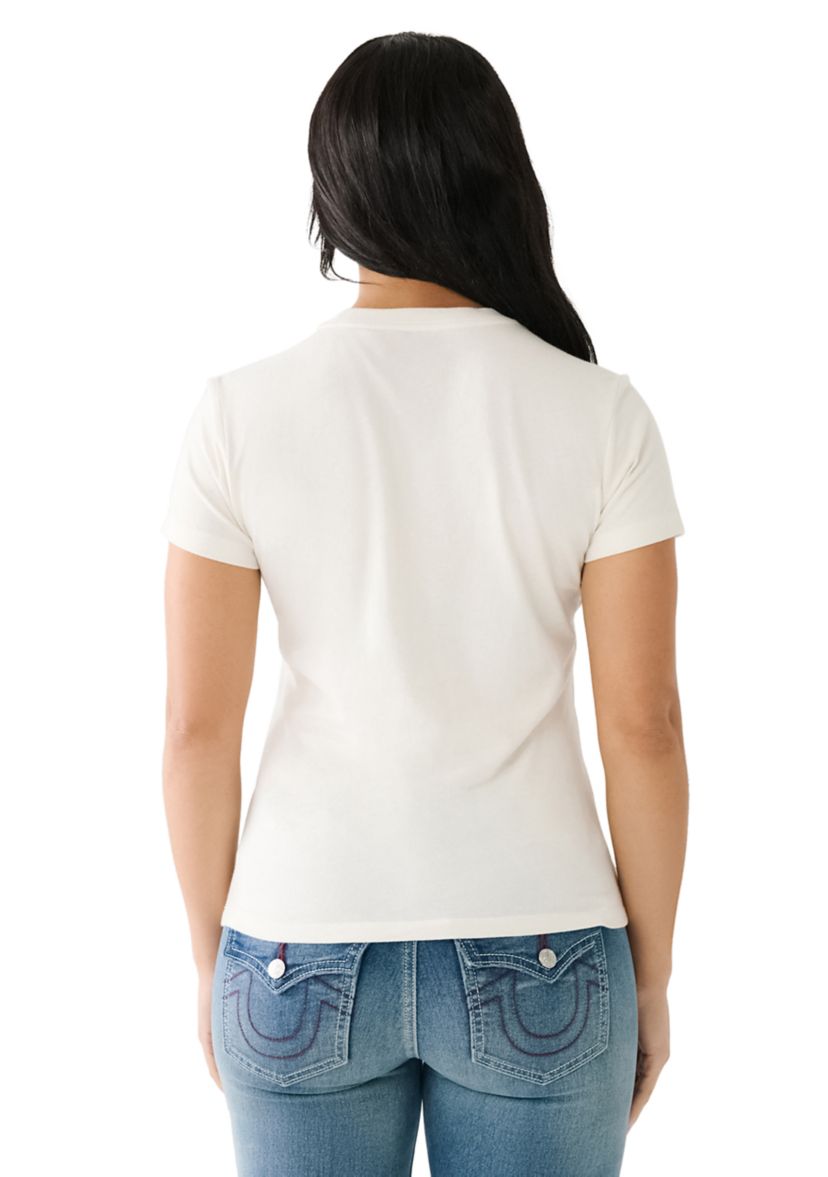 Womens Crystal Box Graphic Slim Crew Neck T-Shirt