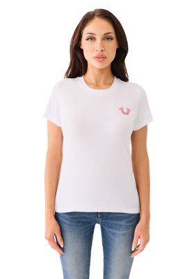 Women's Crystal Horseshoe Logo Crew Neck Graphic T-Shirt