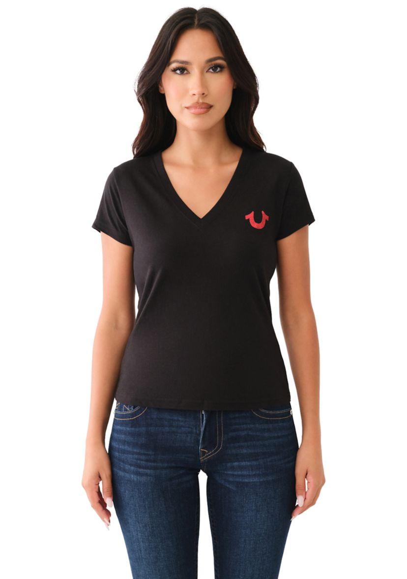 Womens Crystal Lips Logo Short Sleeve Graphic T-Shirt