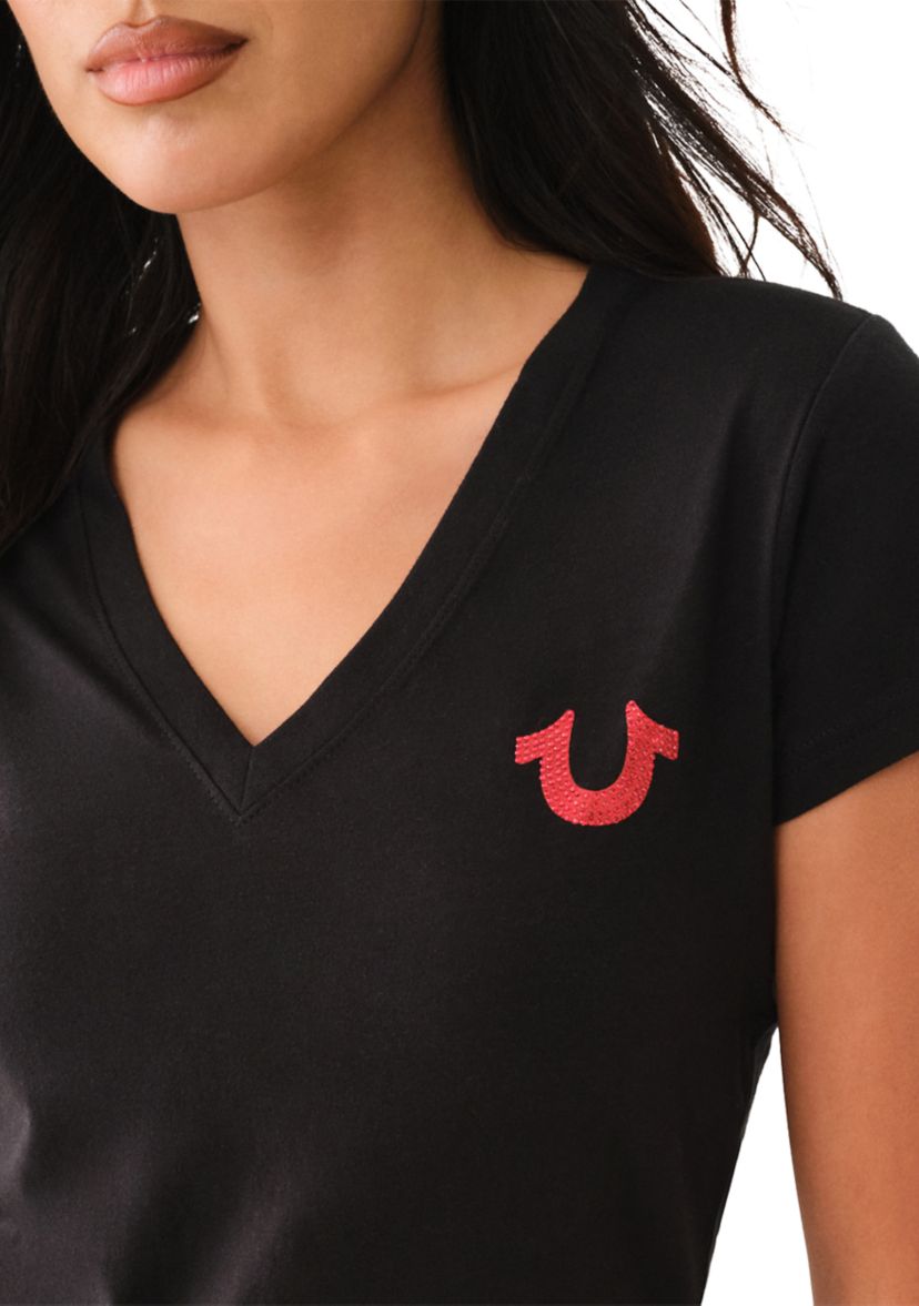 Womens Crystal Lips Logo Short Sleeve Graphic T-Shirt