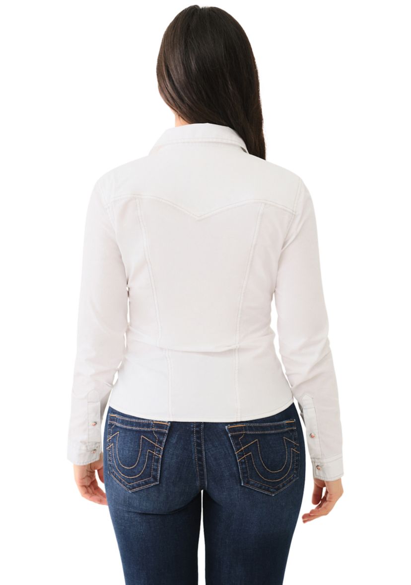 Womens Seamed Long Sleeve Button Front Shirt