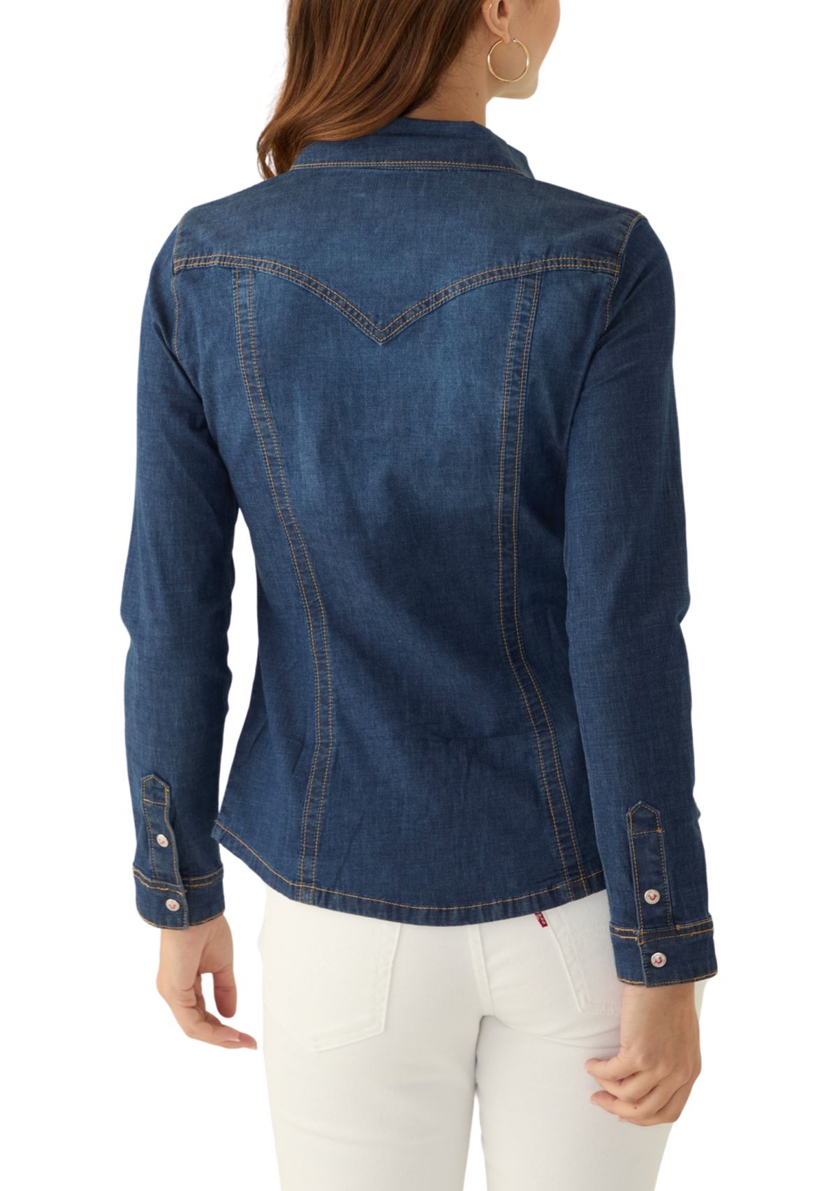 Womens Seamed Long Sleeve Button Front Shirt