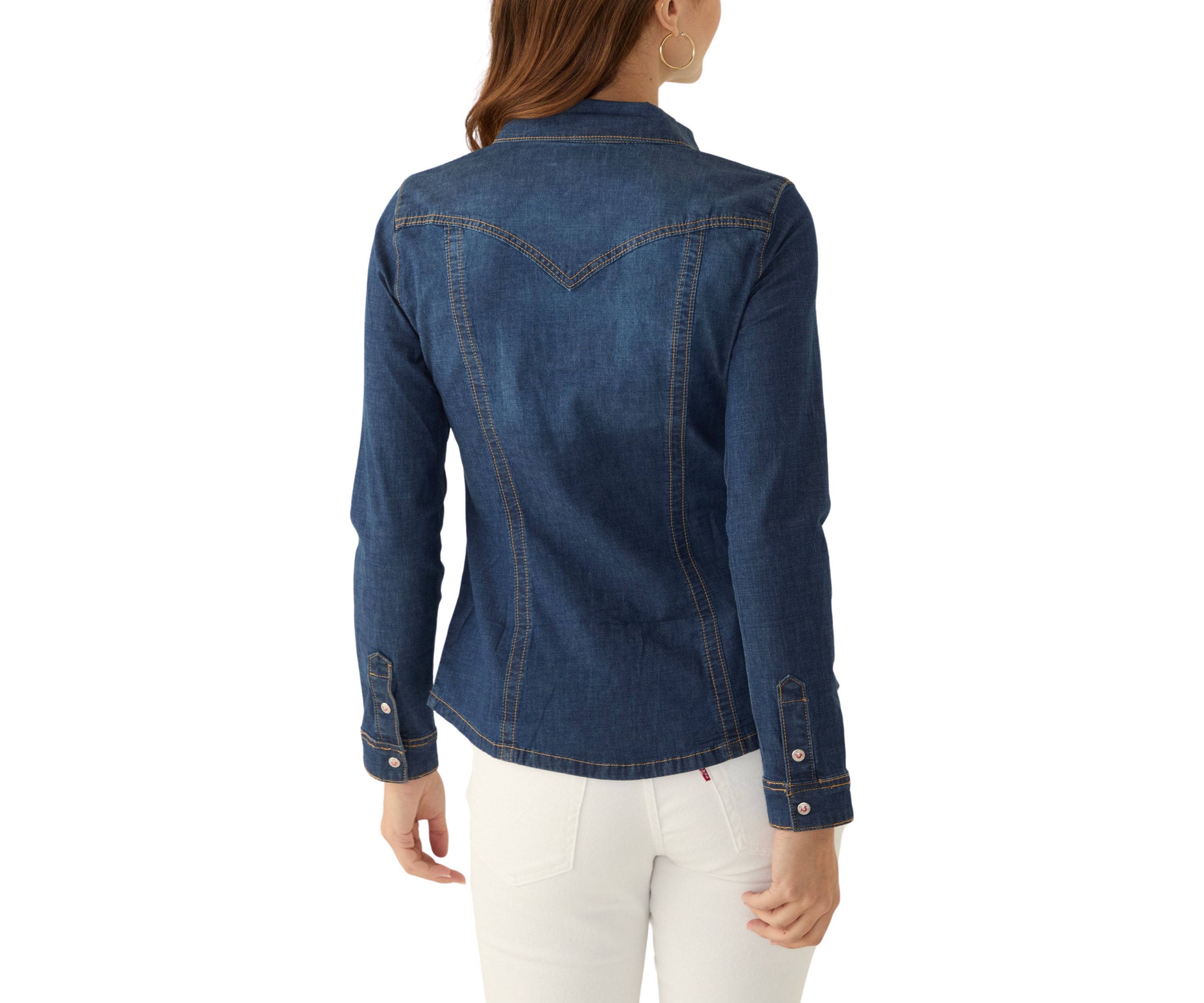 Womens Seamed Long Sleeve Button Front Shirt