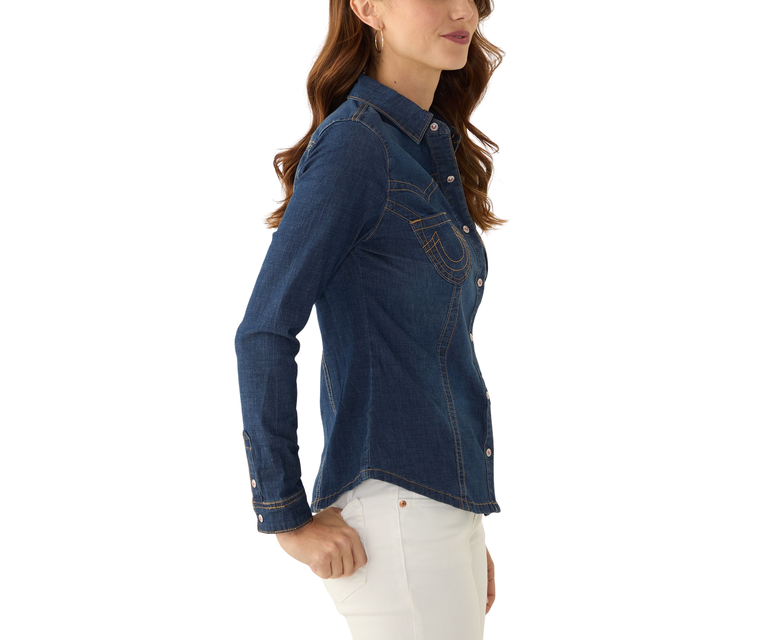 Womens Seamed Long Sleeve Button Front Shirt